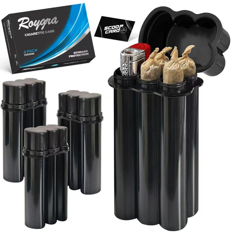 roygra (4 عبوات) حافظة مخروطية بحجم كينغ، علبة سجائر 4 فتحات للحجم العادي مع حاملة ولاعة، صندوق تخزين بسعة 4 أو 6، ملحقات تدخين صغيرة لورق التدخين المسبق - Image 1